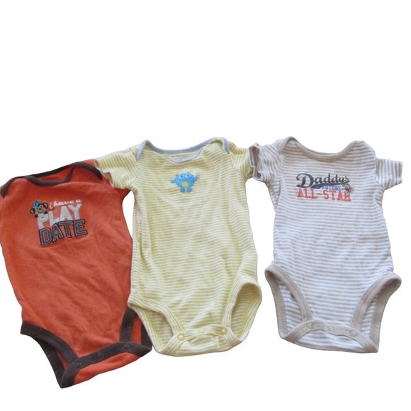 Carters Onesie Bundle Boys Size 3M Orange Yellow Brown Stripe Short Sleeve - Picture 1 of 7